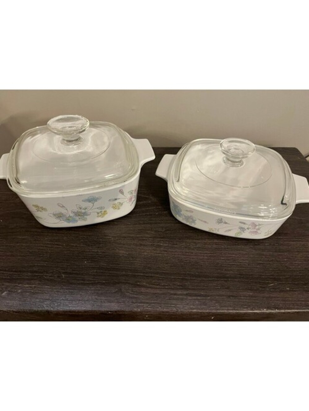 Vintage Floral Corning Ware Square Casserole Dishes with Glass Lids Set of 2